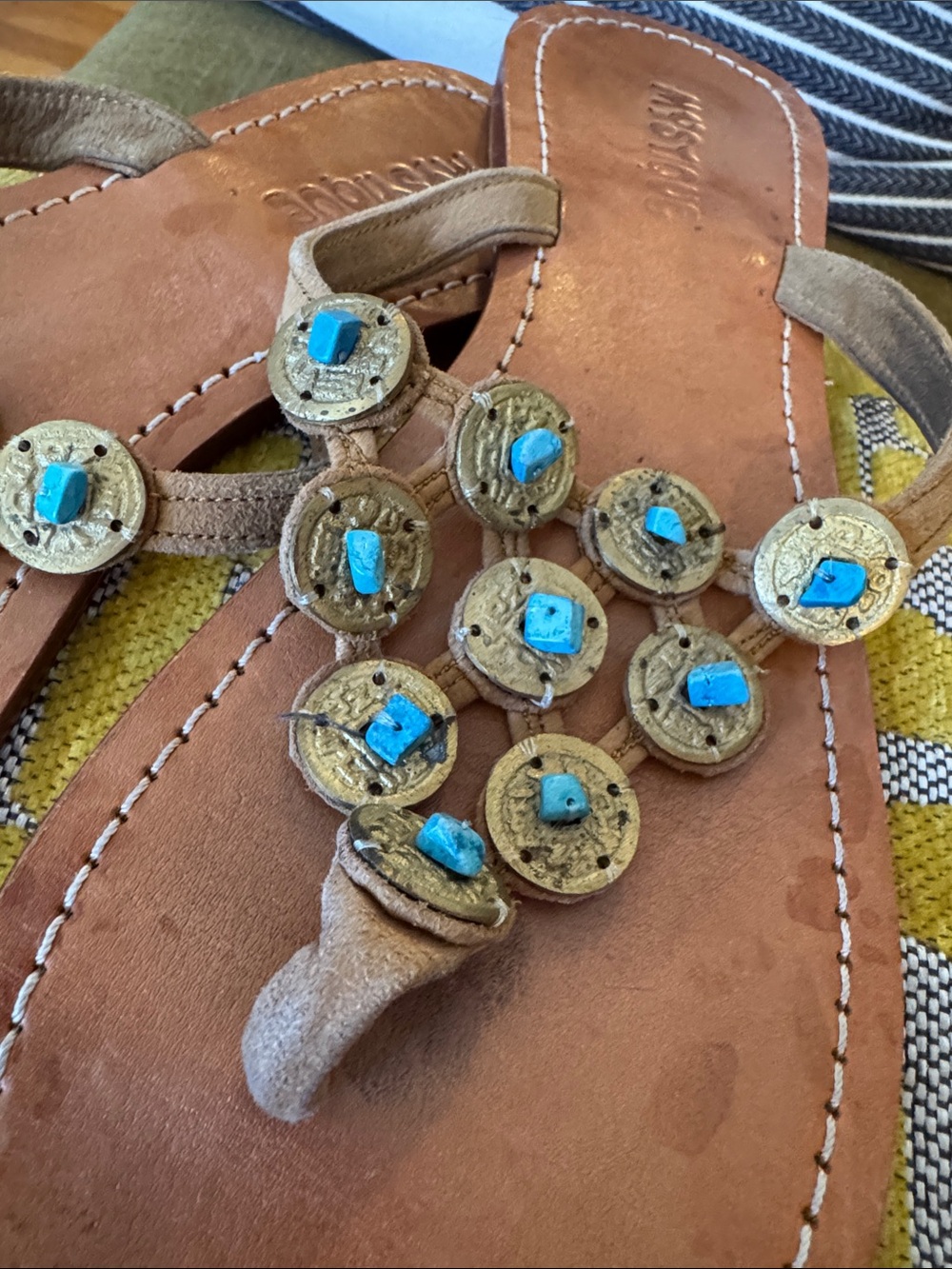 Mystique Boutique Brown Leather Sandal with Turquoise Accents - Picture 2 of 9